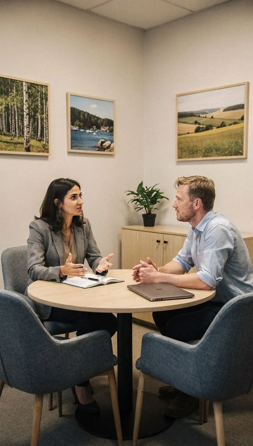 Kaasaegne väike kontor, kus on modulaarne mööbel ja avarad tööruumid.